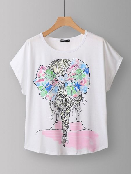 

plus figure graphic batwing sleeve tee t9lg#, Black