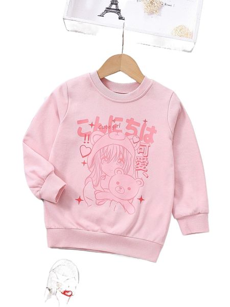 

toddler girls cartoon & letter graphic sweatshirt 55a8#, Black;white