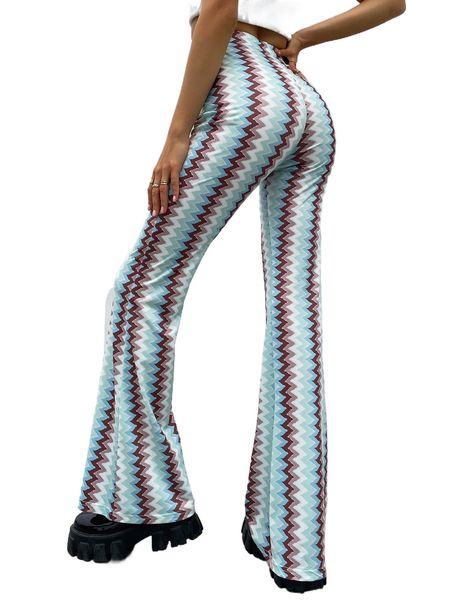 

chevron print flared leg pants n8hj#, Black;white