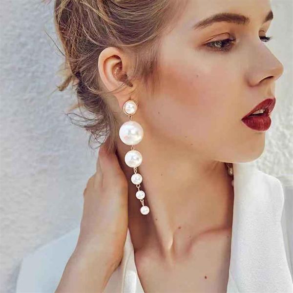 

women's stud european and american personality size pearl long earrings new exaggerated earrings all-match trendy241z, Golden;silver