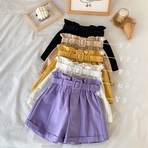 

high waist slim casual shorts with belt summer casual pocket cotton shorts femme korean wild elasticated shorts womems 210331, White;black