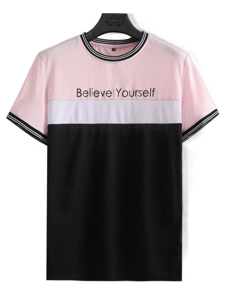 

men slogan graphic cut and sew ringer tee o6pj#, White;black