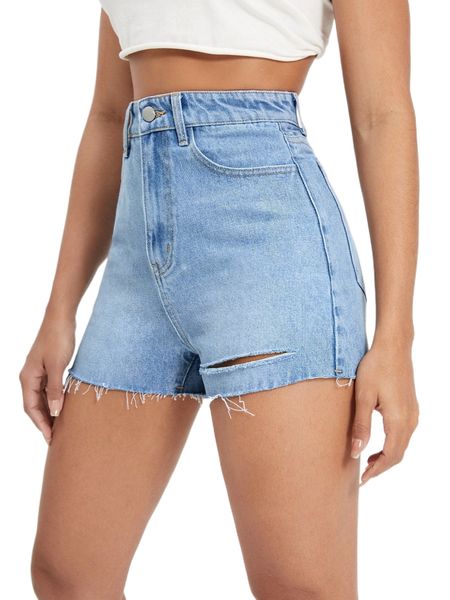 

high waist ripped raw hem denim shorts 16g6#, White;black