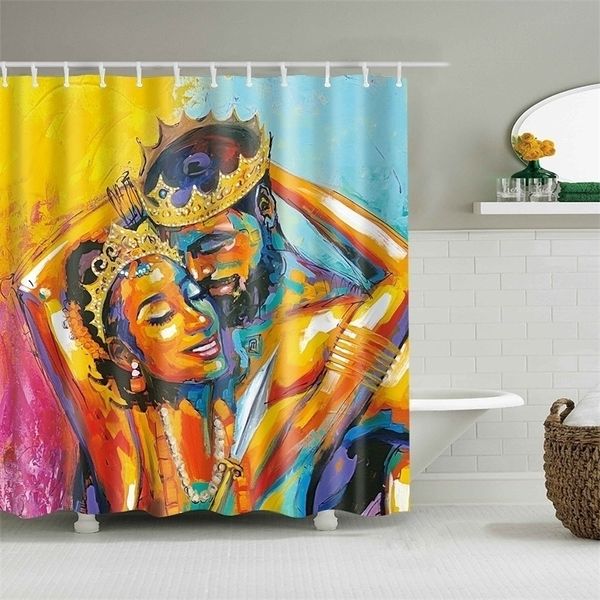 Afrikanische Badevorhänge für Badezimmer, wasserdichter Polyester-Portrait-Ölgemälde-Duschvorhang, groß, 180 x 180 cm, Badezimmervorhang Y200108