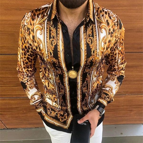 

casual men's long sleeve shirts vintage printed turn-down collar shirt men autumn buttoned cardigan fashion streetwear 220324, White;black