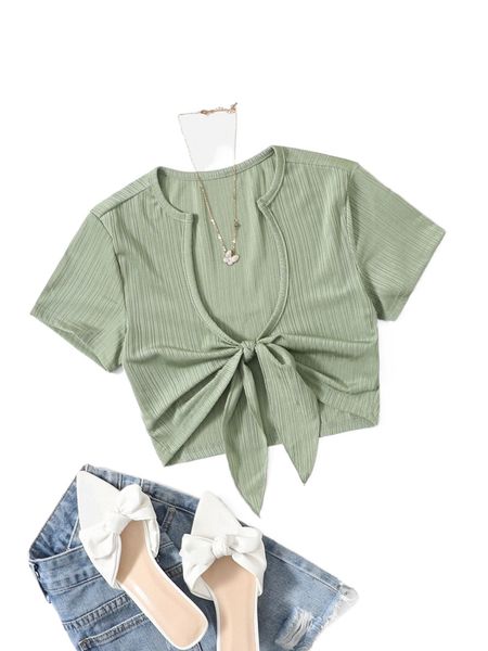 

plus ribbed knit tie front p5wp#, Black