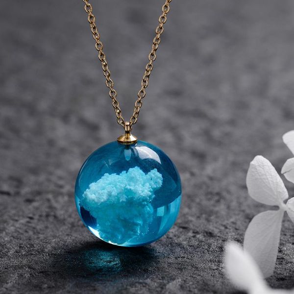 Colares de pingentes Design Design de resina transparente de colar de bola redonda para mulheres meninas azuis esferas de jóias de moda do céu