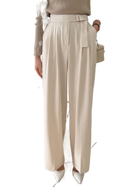 

dazy solid tie waist wide leg pants e7mh#, Black;white