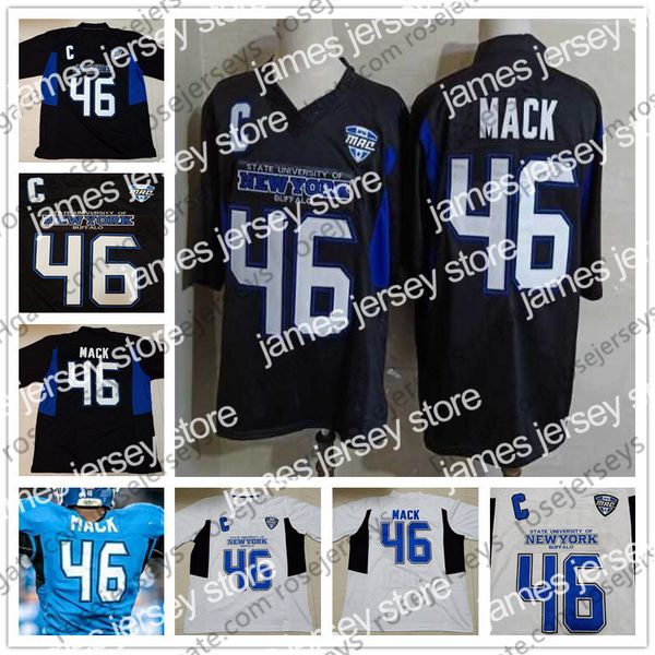 

american college football wear ncaa buffalo bulls #46 khalil mack black vintage jersey white retro state university of new york college foot