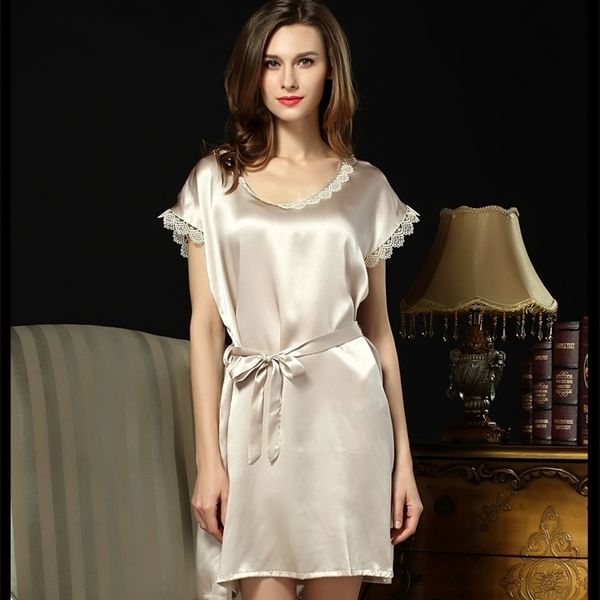 

slkscf elegant real silk nightgowns embroidery 100% silk satin sleeping skirt women comfortable sleeping dress y200425, Black;red