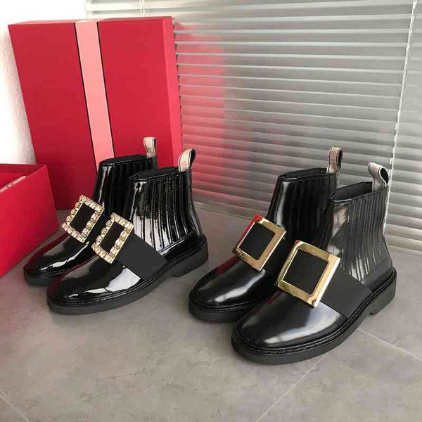 

boots high order square buckle short boots flat bottomed martin chelsea women's autumn and winter, Black