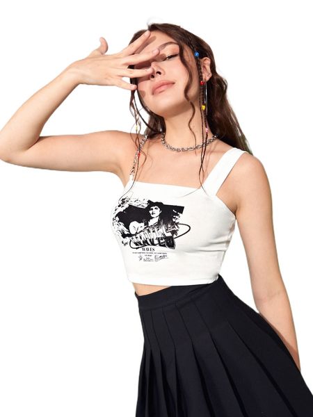 

x michael reeves slogan & figure graphic chain strap crop cami e6za#, White