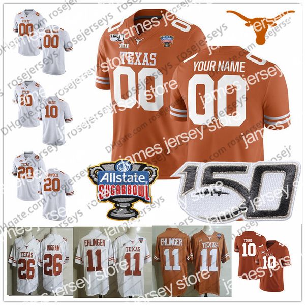 

american college football wear custom texas longhorns 2019 football any name number orange white 11 ehlinger 7 sterns 9 collin johnson young, Black