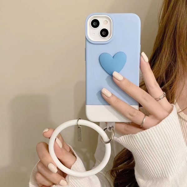 Love Hanging Ring Custodie per telefoni da polso per iPhone 13 11 12 Pro Max Fashion 5 in 1 Custodia in silicone TPU Soft Shell Antiurto Anit Fall