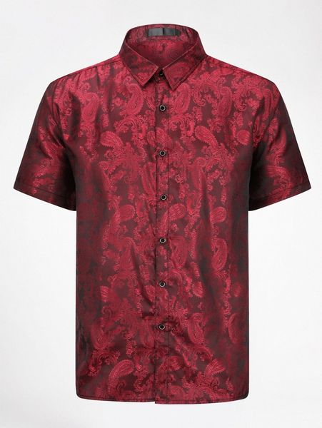 

cloudstyle men paisley jacquard print button front shirt u5dm#, White;black