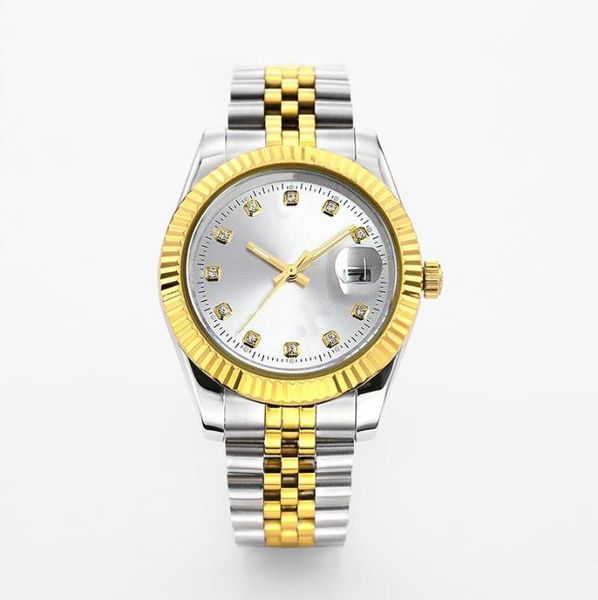 

mens automatic mechanical date 41mm sapphire crystal with black face 12 diamonds super luminous dots montre de watch u1 watch, Slivery;brown