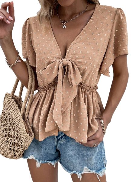 

swiss dot tie front peplum z53q#, White