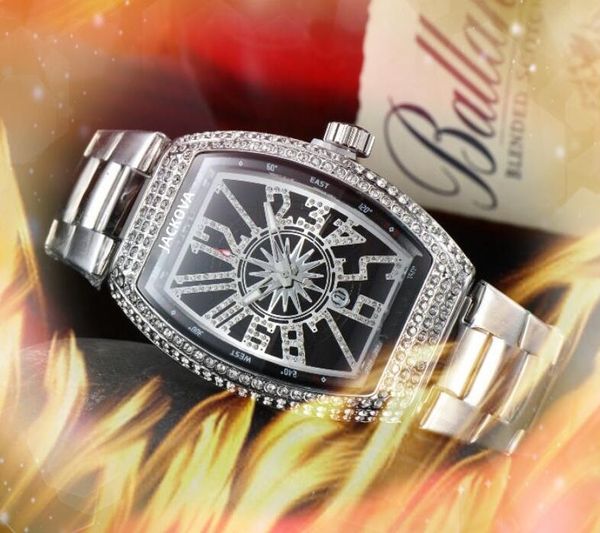 Orologio da polso sportivo da uomo con grande anello con diamanti, movimento al quarzo da 43 mm, orologio da uomo, orologio completo, solido, in acciaio inossidabile, forma ovale, orologi
