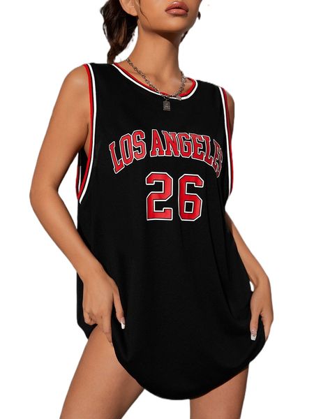 

letter graphic striped trim tank dress e5gy#, Black;gray