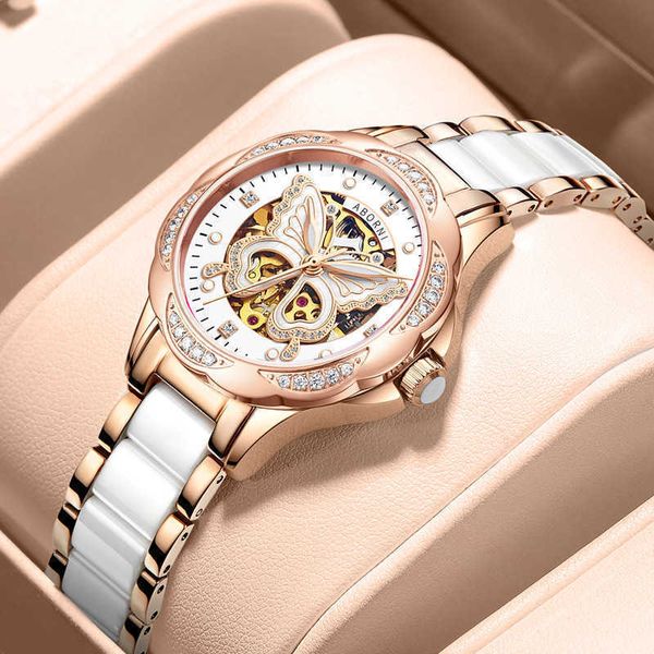 

watch 2022 new women's mechanical watches womens simple temperament butterfly fashion waterproof brand ceramic women's wristwatche, Slivery;brown