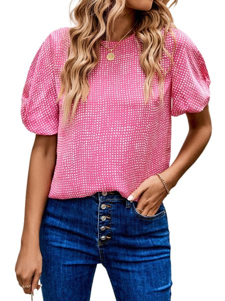 

allover print lantern sleeve blouse z0h0#, White