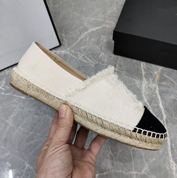 Vendite dirette in fabbrica Design di lusso Scarpe di moda Corda di canapa Intreccio Per donna Tela Traspirante Pelle Casual Nero Paglia di alta qualità Lacci da pescatore con scatola