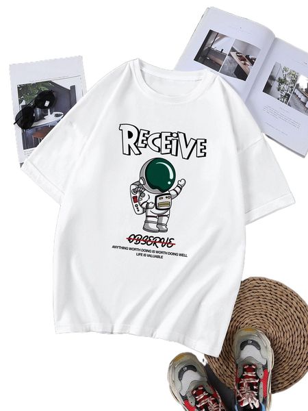 

men astronaut & letter graphic tee y47i#, White;black