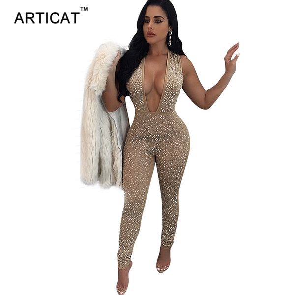 Kadın Tulumları Sakinler Seksi Derin V Yastık Tulum Kadınlar Kolsuz Bodycon Bodysuit Siyah Tahil Gece Kulübü Playsuit W220427