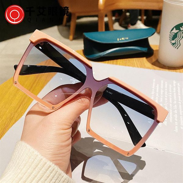 

2021 trend square sunglasses women vintage oversized black pink blue brown men fashion outdoor uv400 colored glasses236u, White;black