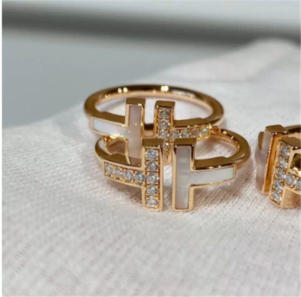 

the new double t-shaped opening 925 sterling silver band rings original logo fashion woman jewelry, Slivery;golden