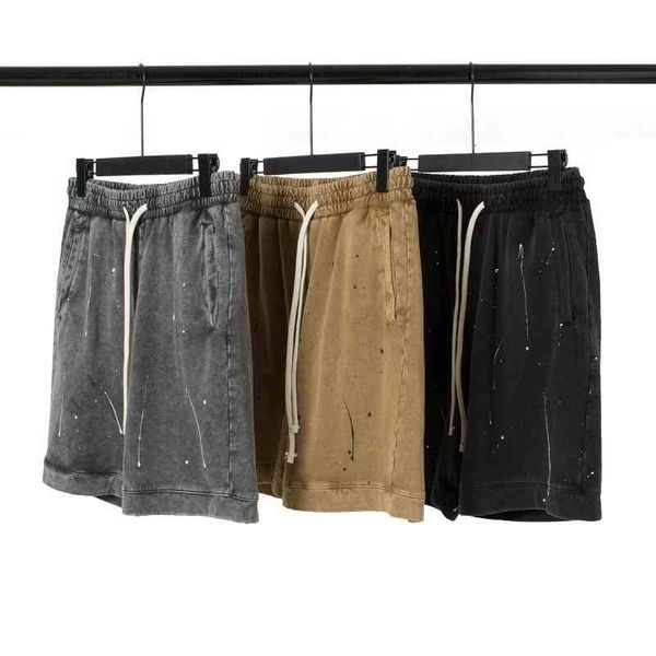

men's shorts ins high street wash used splash shorts men's and women's loose terry hip hop sports pants l21b, White;black