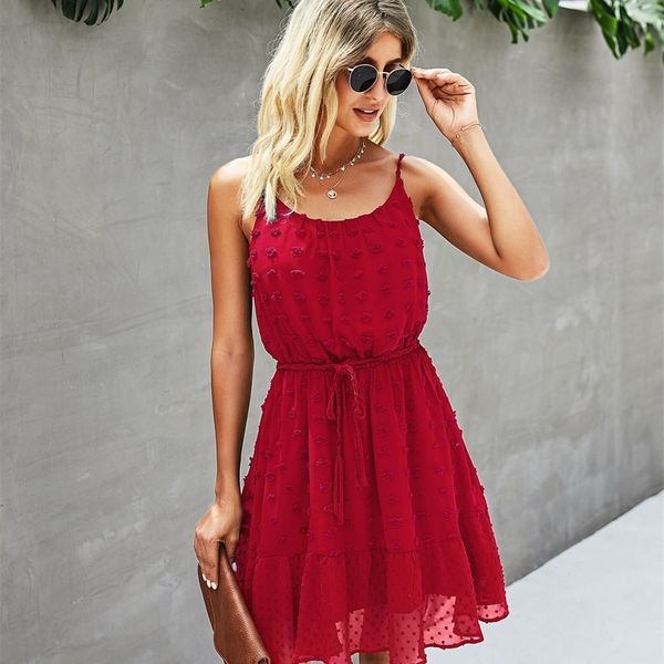 Sommer Süße Spaghetii Strap Kleid Für Frauen Solide Backless Damen Prinzessin Weibliche Hohe Wasit Casual es 220629