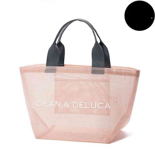 

japanese summer new dean & deluca pink mesh shoulder bag large capacity outdoor beach bag handbag 220609