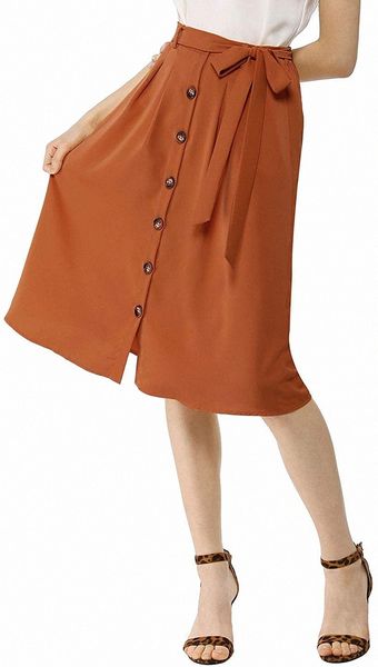 

k women's button front casual high waist belted midi flare skirt 78gy#, Black;gray