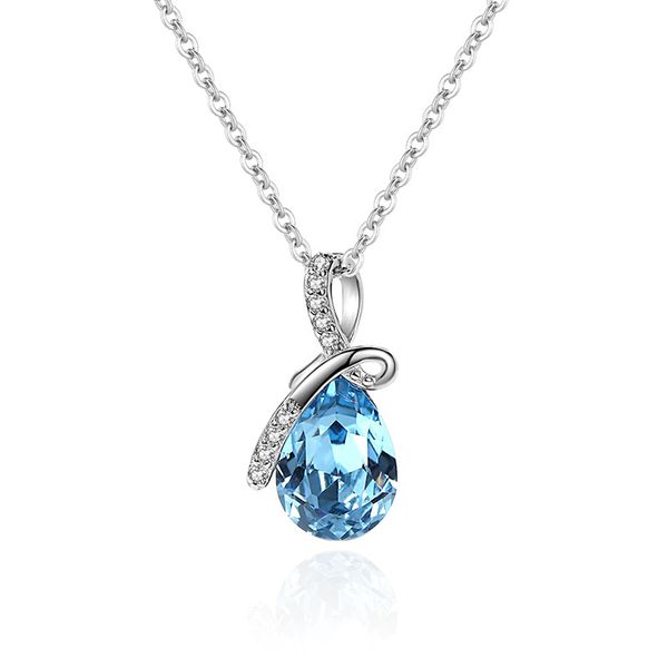 

sterling silver ribbon water drop necklace s925 fashion european and american style diamond ribbon necklace blue zircon