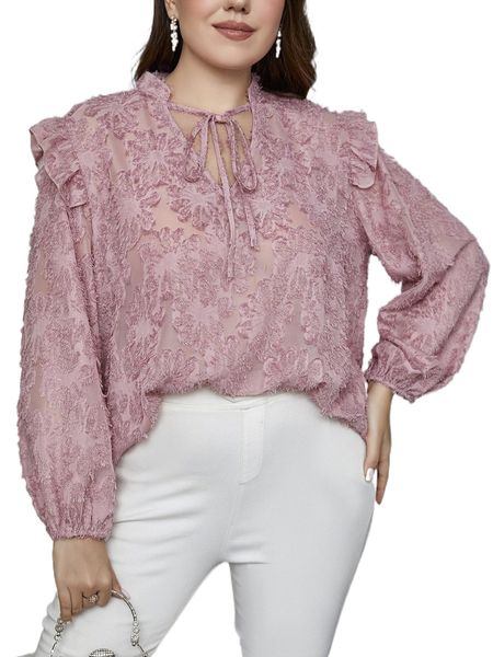 

plus tie neck textured blouse m2zh#, Black