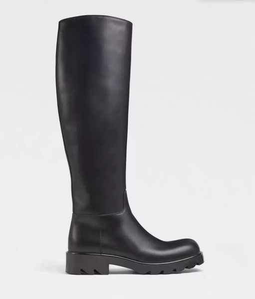 

luxury designer winter womens long boot strut black leather tire mid calf boots leather over-knee women size 35-40