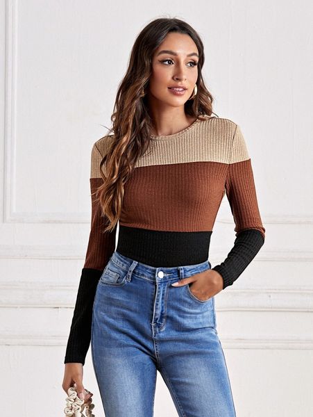 

colorblock rib-knit tee l5xb#, White