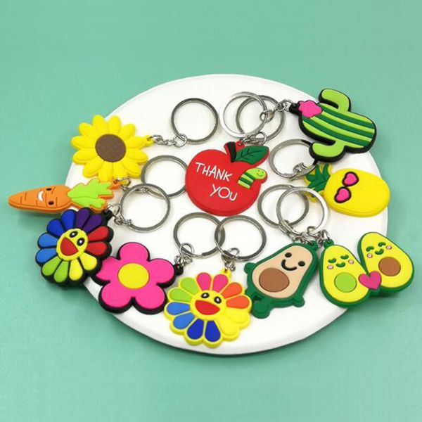 

wholesale cute cartoon keychain pendan pvc soft rubber bag accessories flowers and friut decoration key chain, Silver