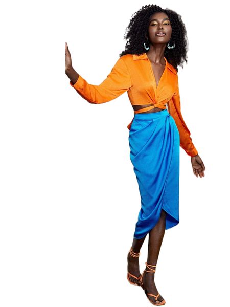 

solid wrap detail skirt r4ny#, Black