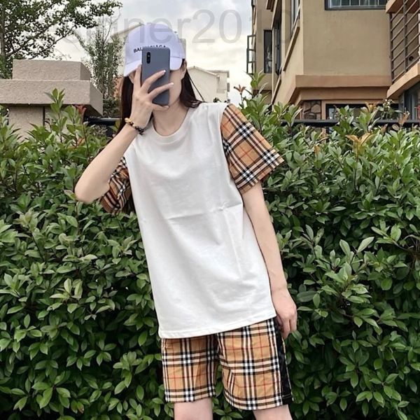 

women's t-shirt designer [correct version]family b spring and summer round neck short sleeve checkered half t-shirt 6u4k, White