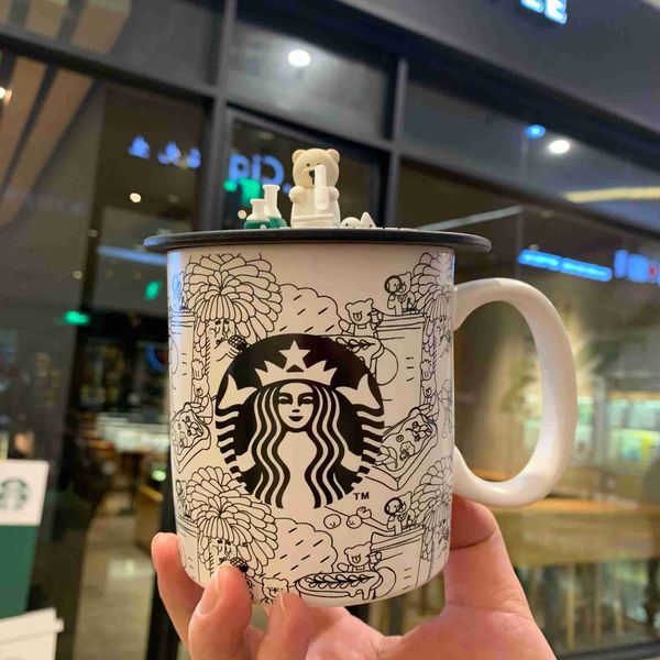 

starbucks environmental protection season 2020 new cartoon bear cup cover large capacity ceramic mug milk coffee cup