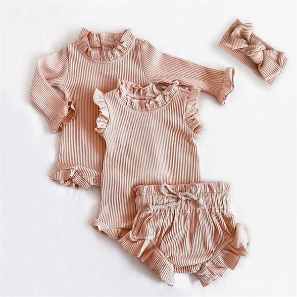 2Pcs Infant Baby Girl Clothes Set Cotton Ruffle born Girl Pagliaccetto Top Bloomer Baby Outfits Primavera Estate Baby Girl Abbigliamento 220608