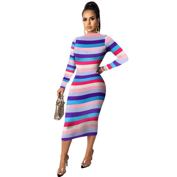 

dresses casual women winter autumn stripe camo bodycon long sleeve mid cald one piece aa, Black;gray