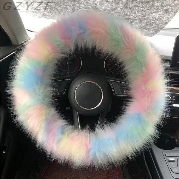 Coprivolanti Donna Ragazza Set di copertine colorate Inverno caldo Auto Pelle di pecora Accessori per auto in peluche CopristerzoSterzo