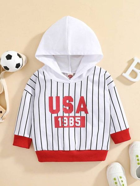 

baby striped & letter graphic drop shoulder contrast trim hoodie she, Black