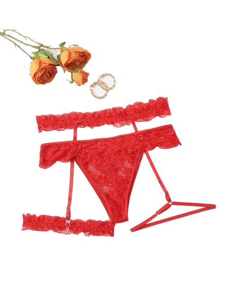 

plus floral lace garter thong w6br#, Black;white