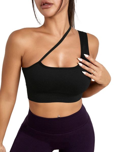 

one shoulder crop sports bra 82c1#, Gray