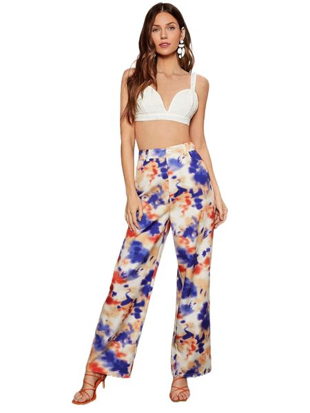 

tie dye zip fly straight leg pants j2re#, Black;white