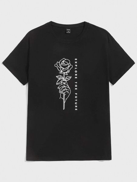 

men slogan & floral print tee y5fv#, White;black